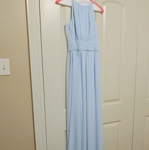 Ice Blue Chiffon High-Neck Bridesmaid Dress with Keyhole